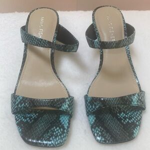 Marc Fisher Blue black snake skin 2 band sandals
